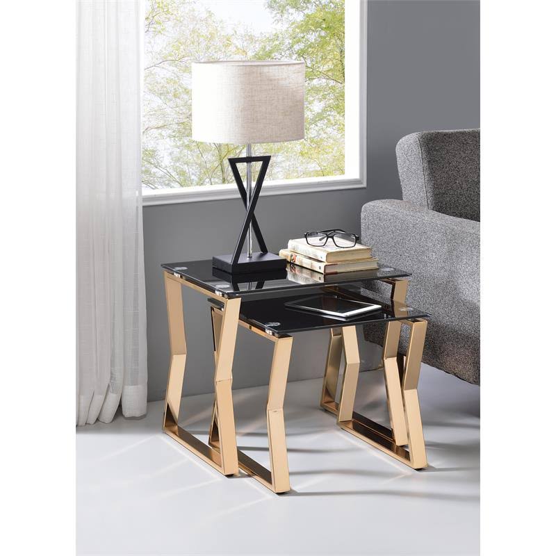 2-Piece Glass Top Nesting Table in Gold L906