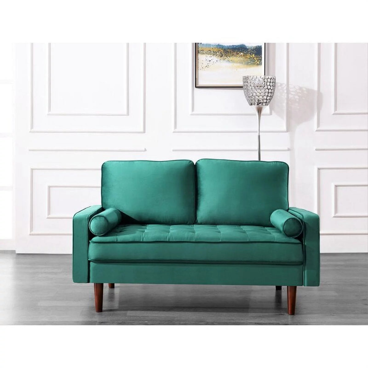 Green Velvet Square Arm Loveseat B100