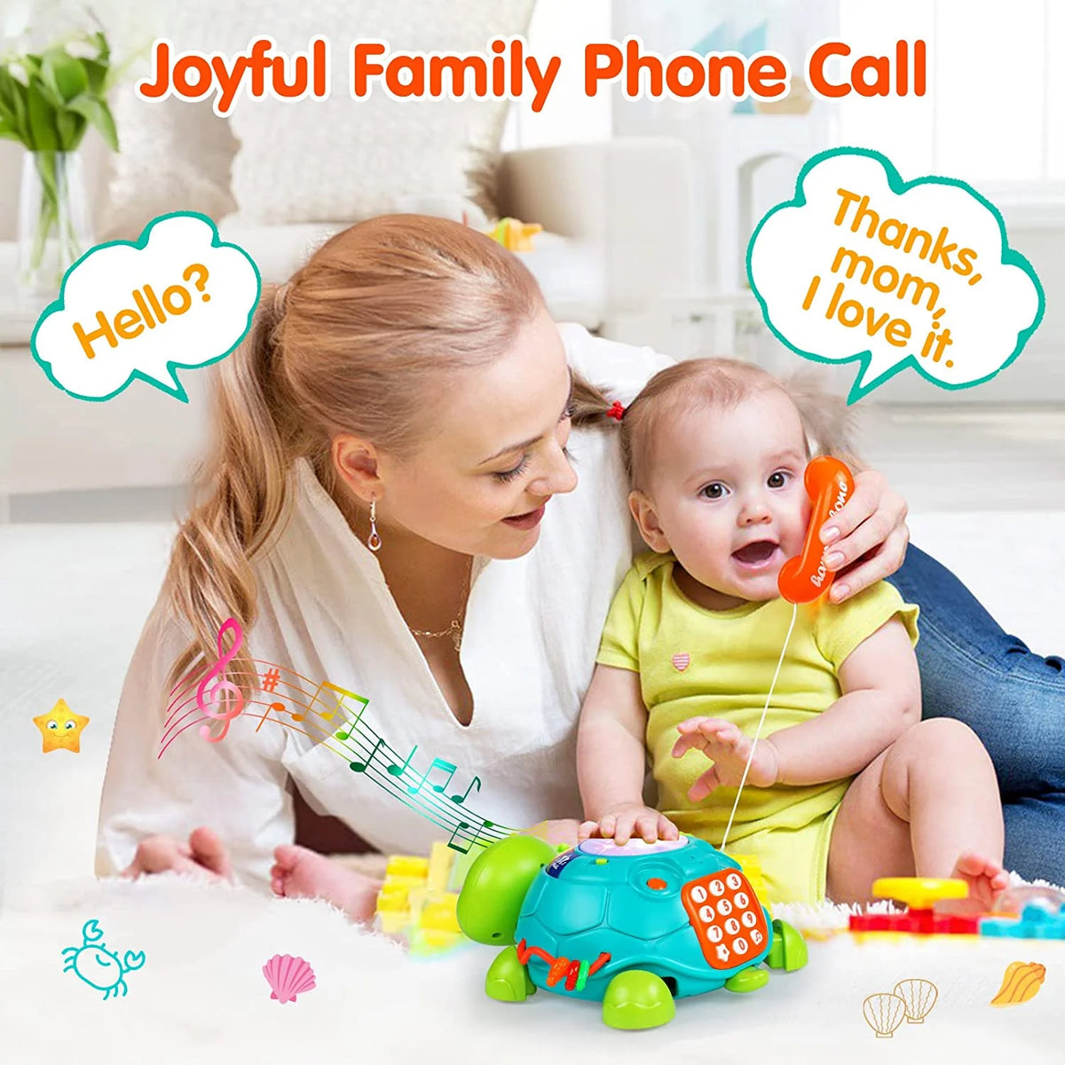 Musical Turtle Baby Toys with Letters Numbers Phone U526