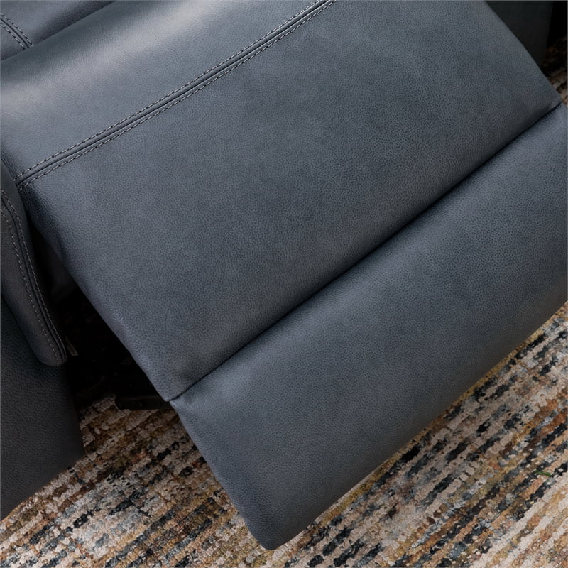 Blue Grey Leather Power Motion Sofa H46107