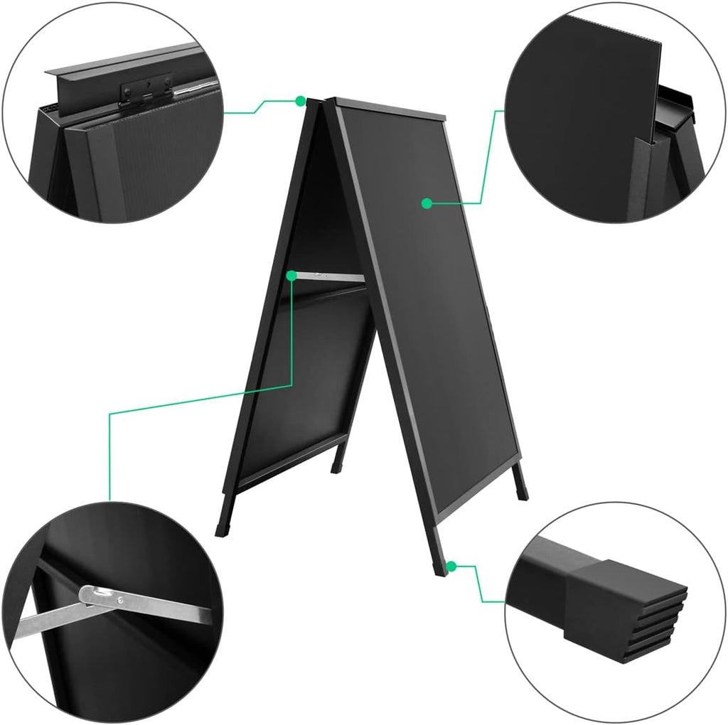 Heavy Duty Double-Sided Folding A-Frame Sidewalk Sign 24x36 Inch Black Coated Steel Metal Frame Only Pack of 2 G507496
