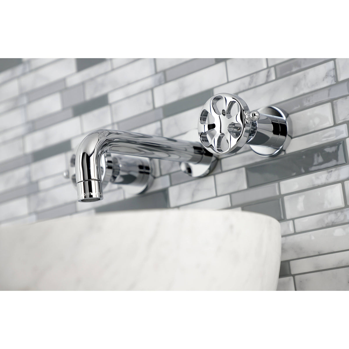 Brushed Nickel Two-Handle Wall Mount Bathroom Faucet A22127