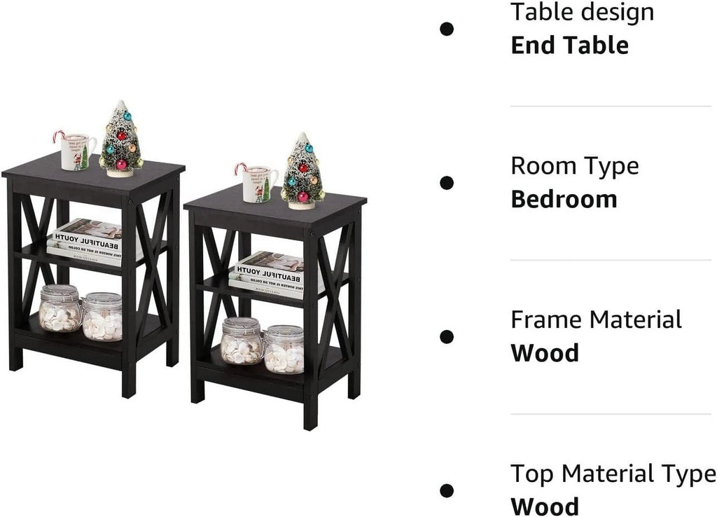 Black 2 Pack Side Table with Storage Shelf I799