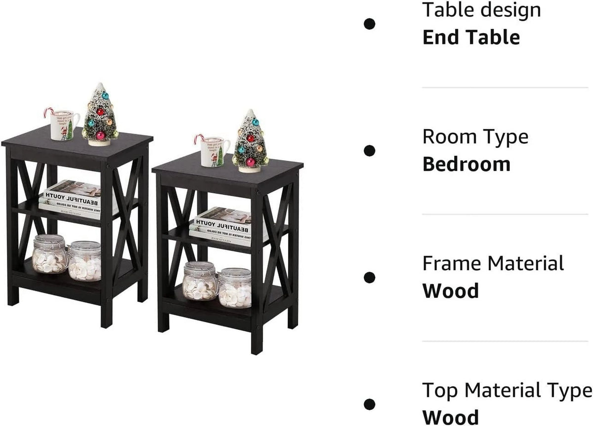 Black 2 Pack Side Table with Storage Shelf I799