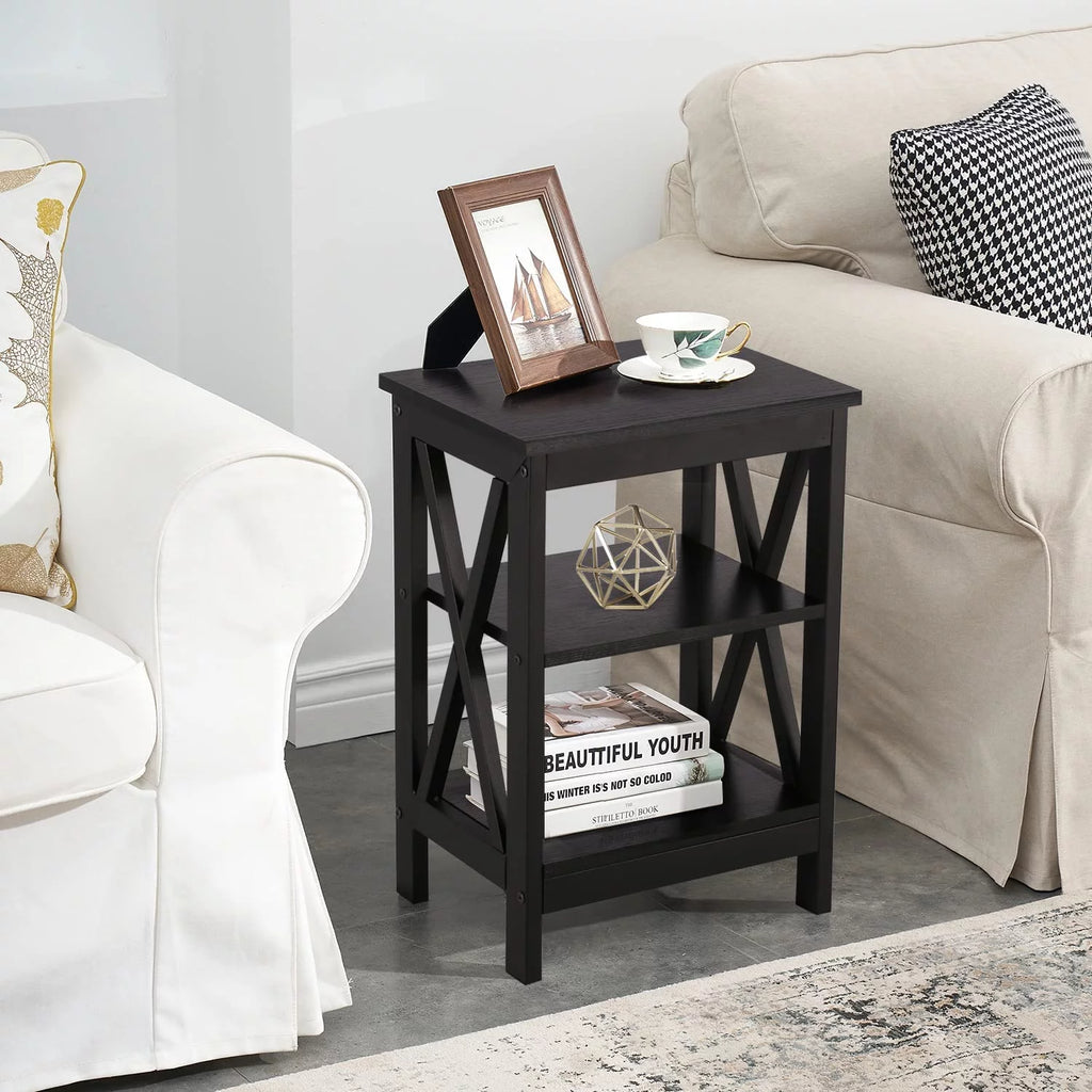 Black 2 Pack Side Table with Storage Shelf I799