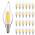 Vintage Candelabra E12 LED Bulb 5w, 550 Lumens, 2700K Warm White, Dimmable, Flame Tip Clear Glass (24 Pack) L3303