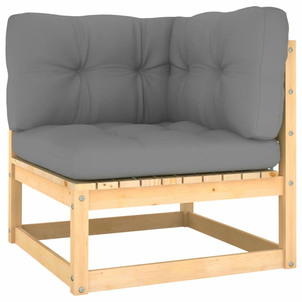 12 Piece Gray Cushioned Pinewood Sectional Outdoor Furniture Set F766584