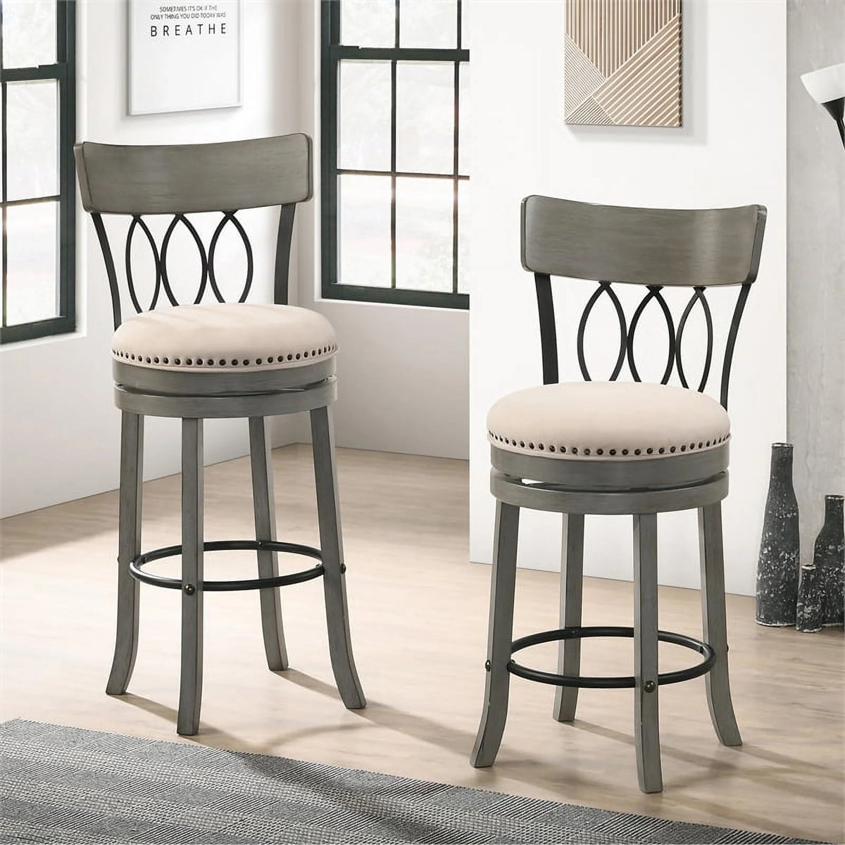 Light Gray Wood Swivel Bar Stool Set of 4 Z696100