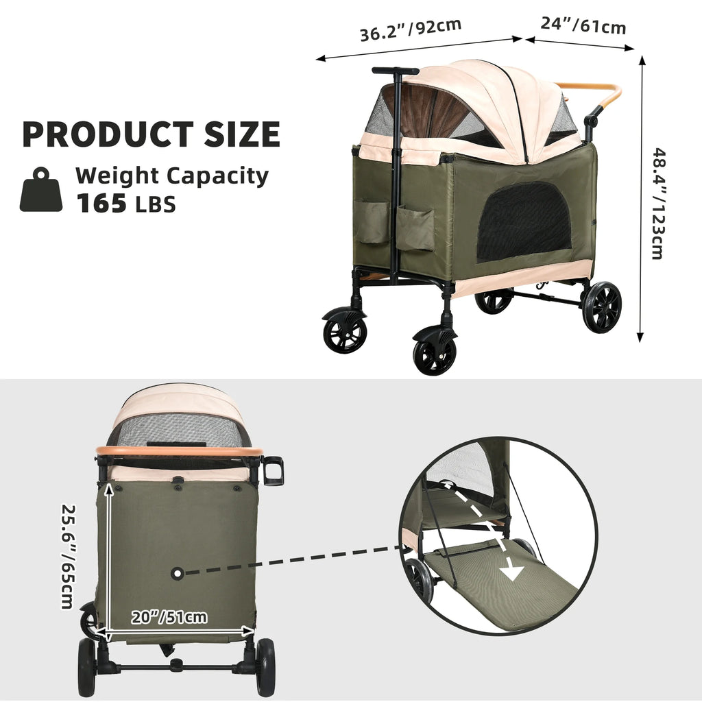 Foldable 4 Wheels Dog Stroller with Storage Basket X893