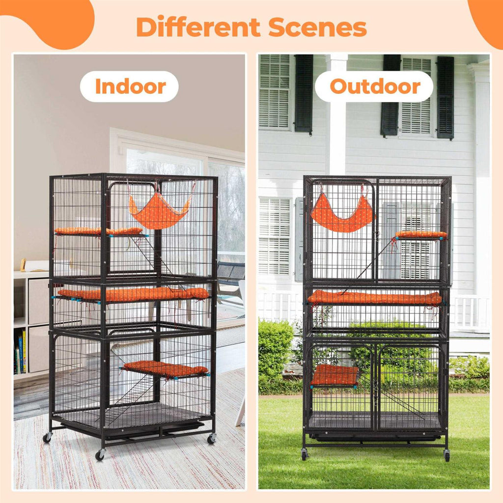 4-Tier Wire Cat Cage with Removable Wheels T6162