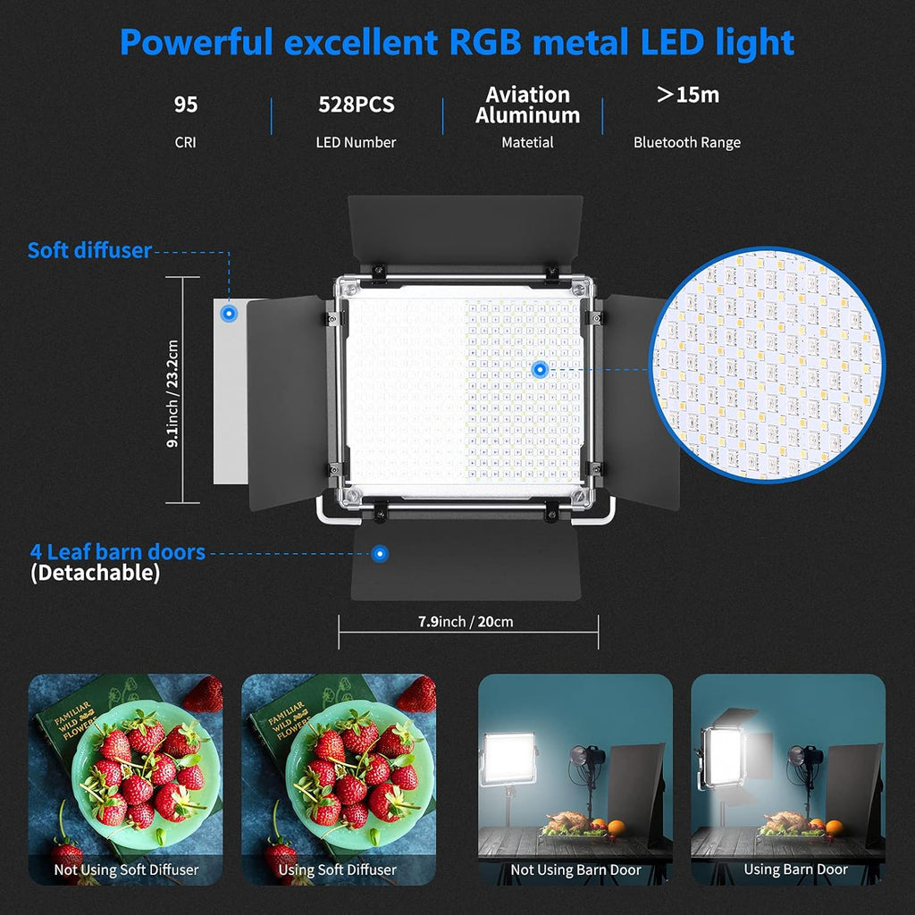3 Packs RGB LED Light with Stands and Bag W323