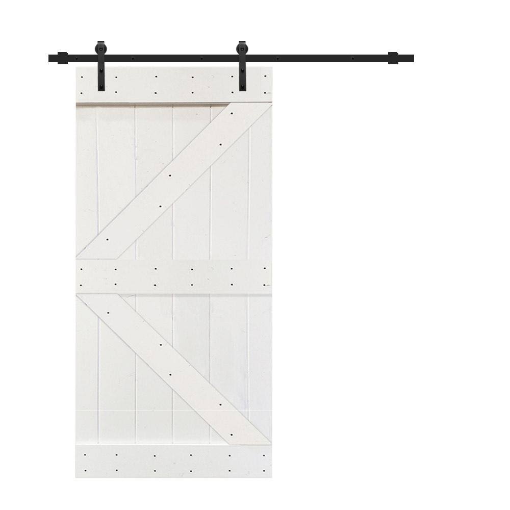 White Knotty Pine Wood Interior Sliding Barn Door with Hardware Kit M664