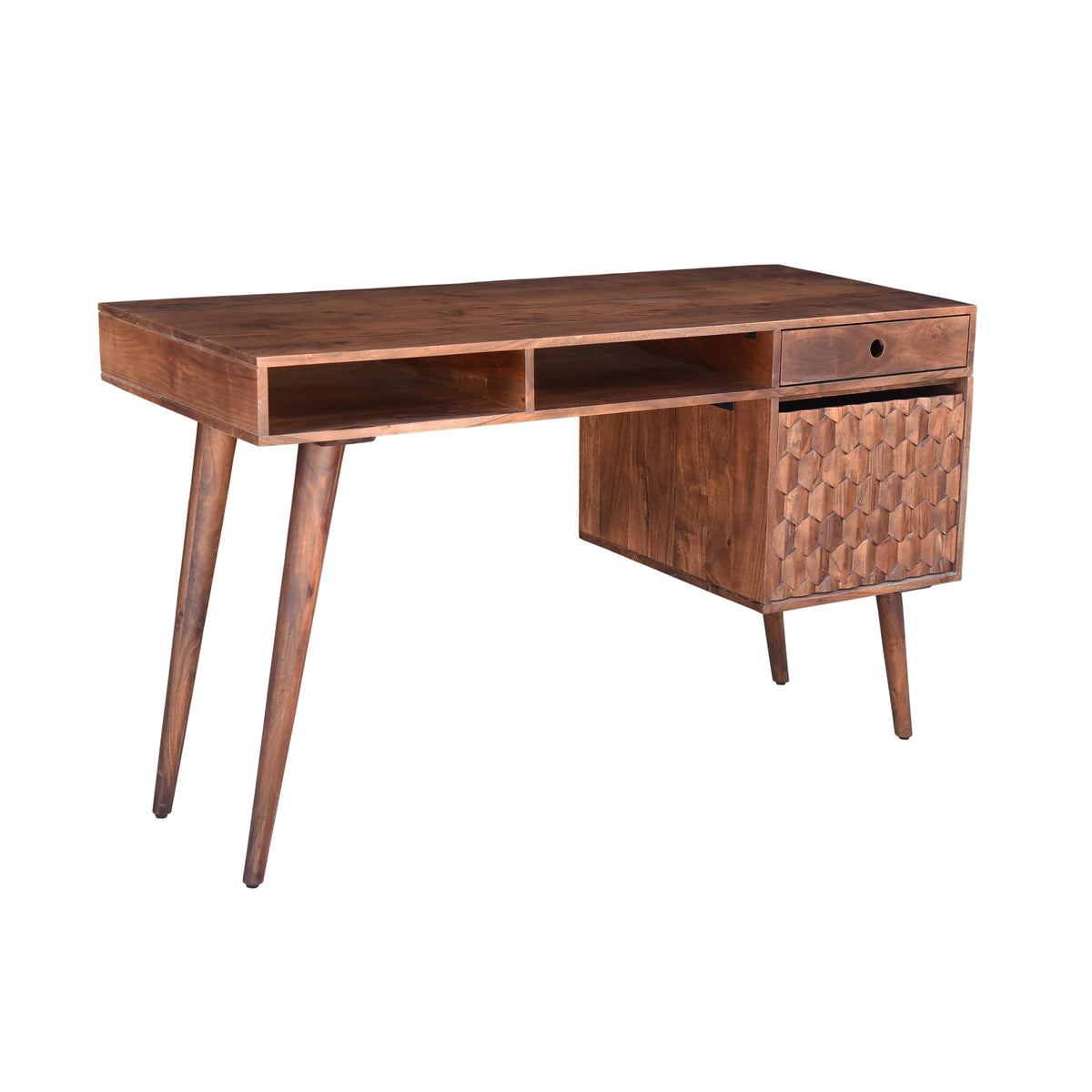 Modern Wood Office Desk with Storage in Dark Walnut L57557