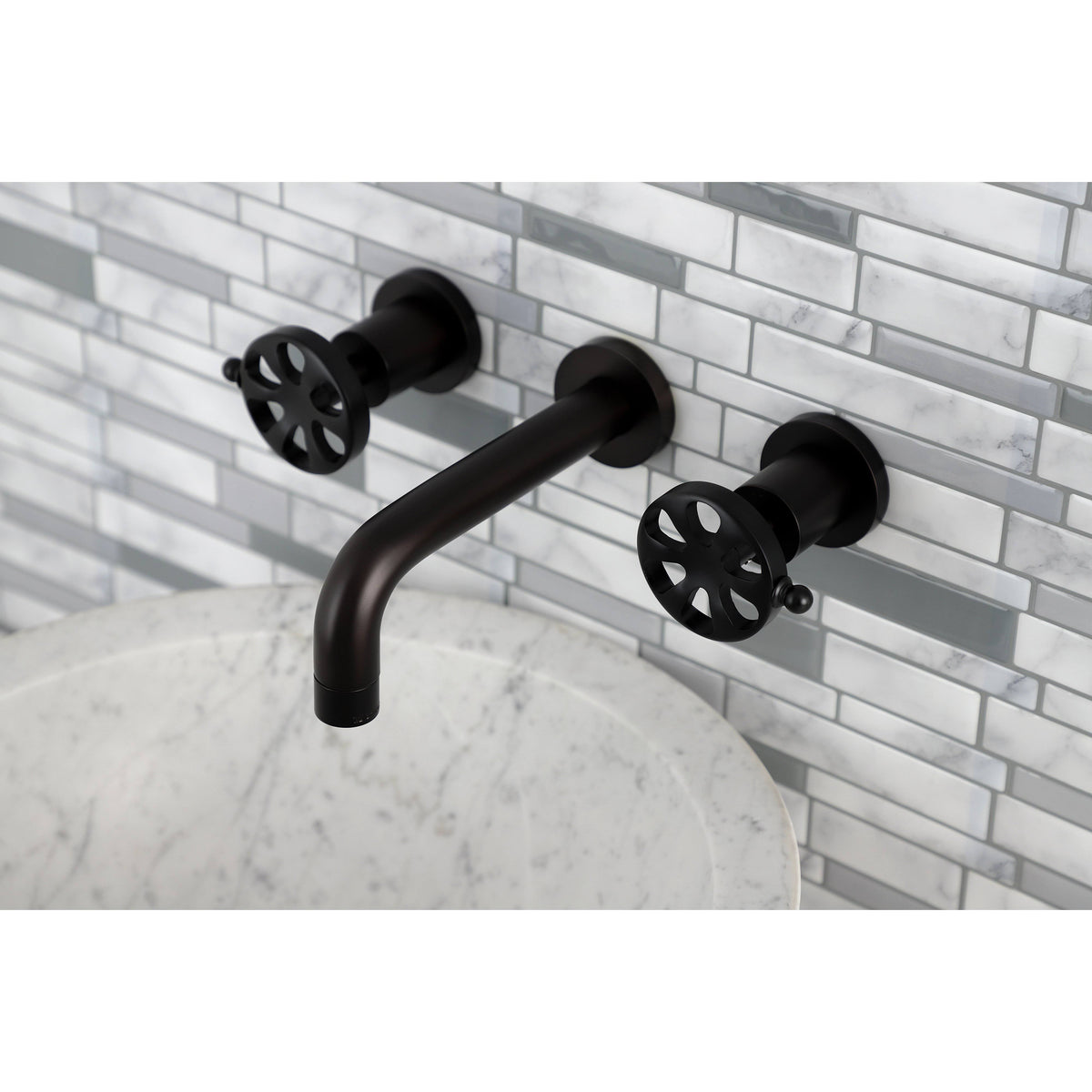 Brushed Nickel Two-Handle Wall Mount Bathroom Faucet A22127