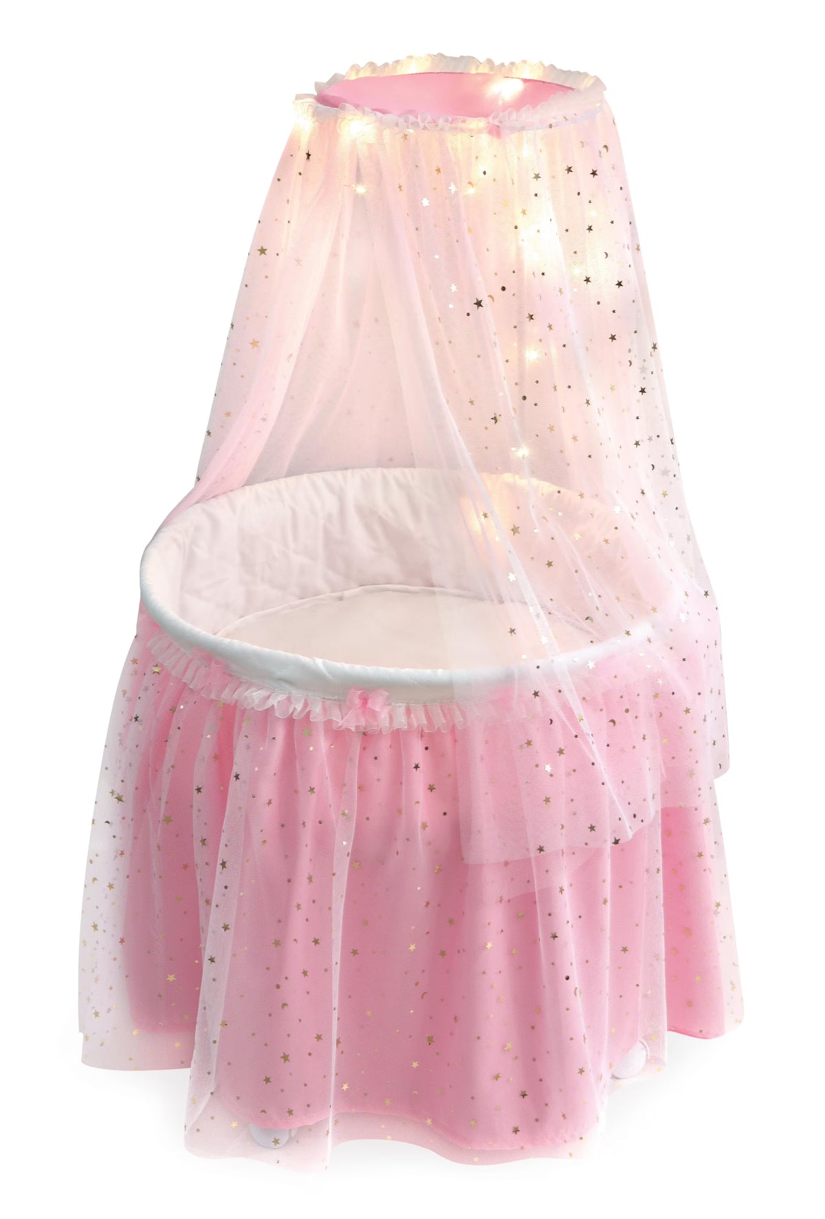 Pink Doll Bassinet with Canopy and Lights for 18 inch Dolls I38420