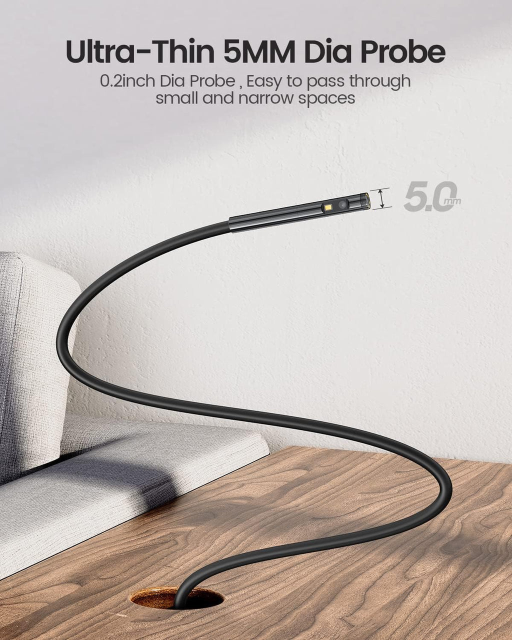 16.5ft 5'' HD Waterproof Snake Inspection Camera with LED Lights E5820