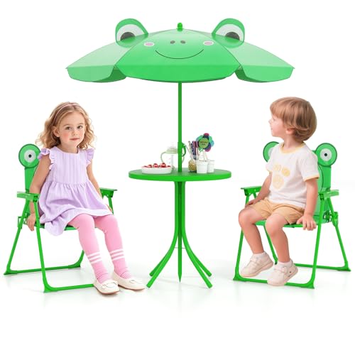 Kids Picnic Table and Chair Set with 2 Folding Chairs & Removable Umbrella I354359