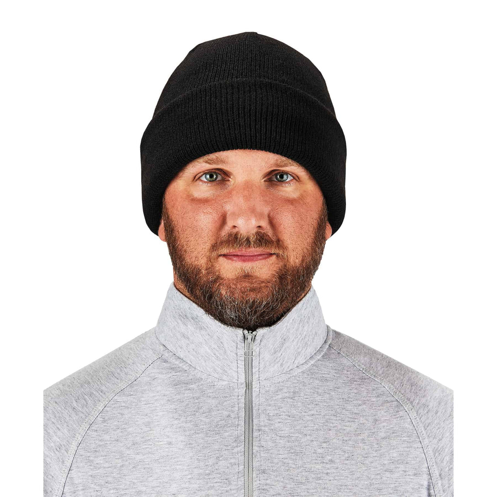 Black Rib Knit Hat with Bump Cap Insert F723576