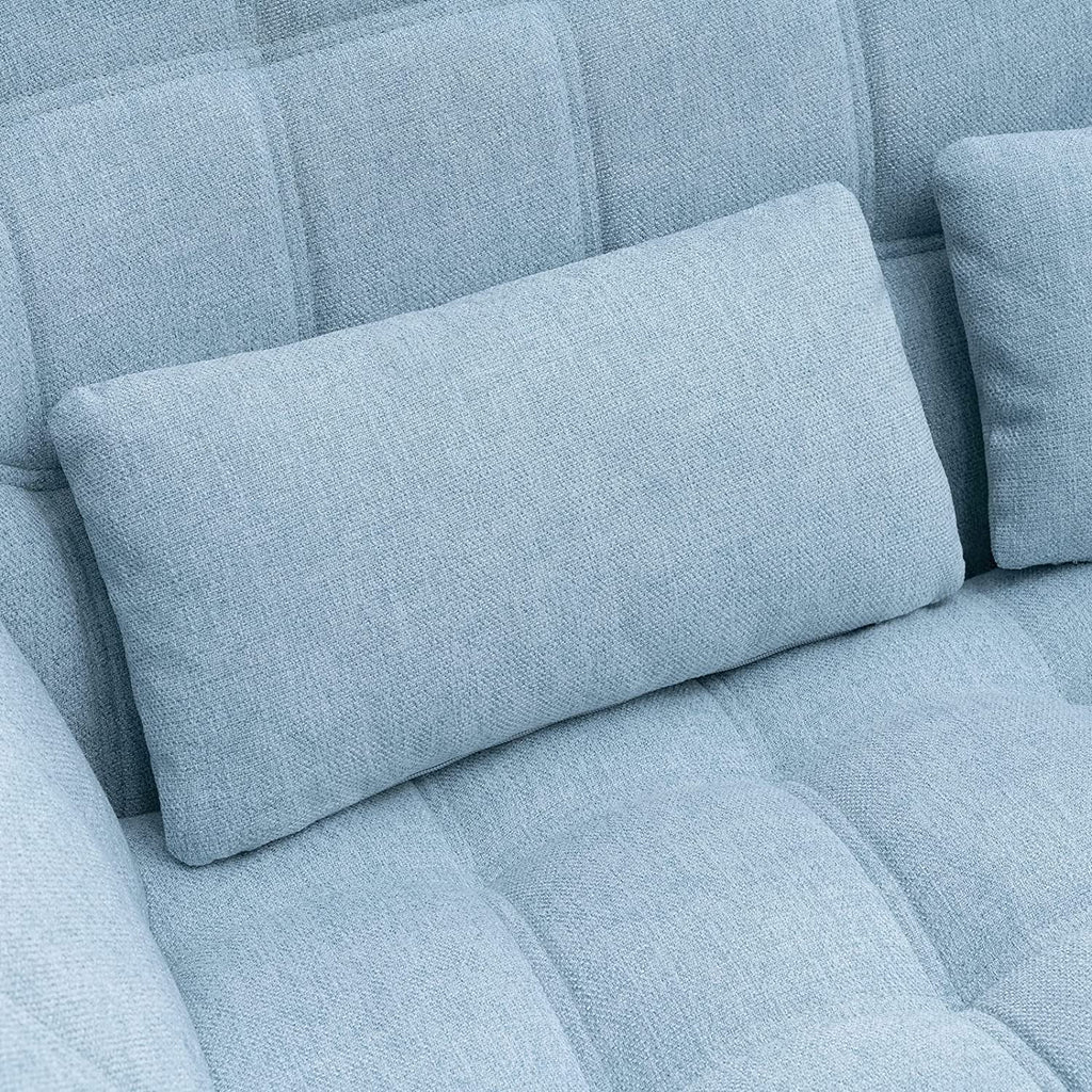 Light Blue Linen Fabric Loveseat Sofa with 2 Pillows Wood Legs Q688982