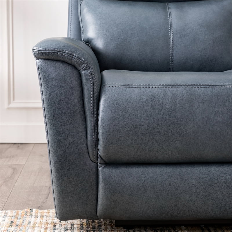 Blue Grey Leather Power Motion Sofa H46107