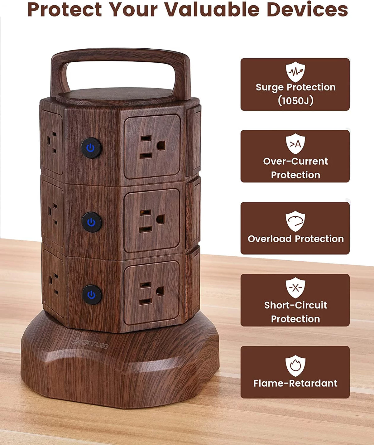 6 USB Ports 12 AC Outlets Power Strip Tower J6931