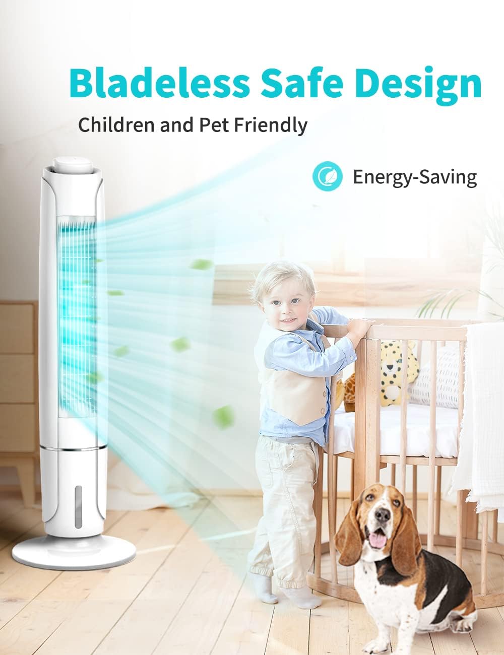Portable Evaporative Air Cooler, 3 Speeds, 60° Oscillation, 12H Timer, 43IN Tall Y8562