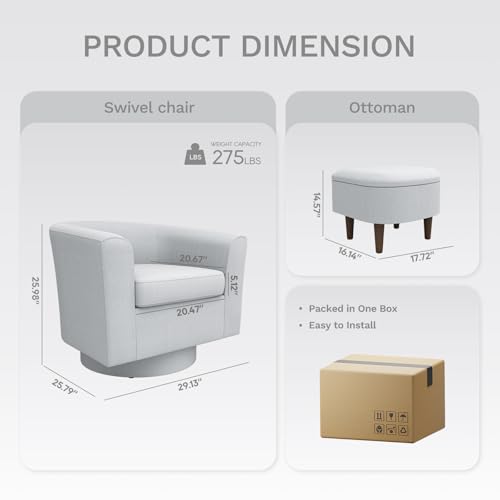 Beige Upholstered Swivel Accent Chair with Ottoman K5916
