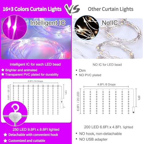 16 Colors Changing Curtain Lights 250 LED 9.8 X 8.8 FT Q220021