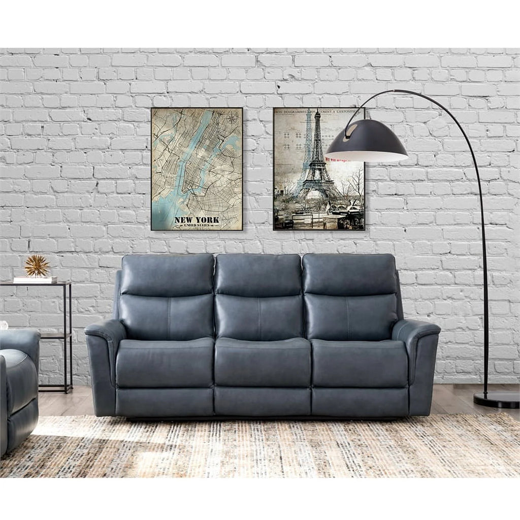 Blue Grey Leather Power Motion Sofa H46107