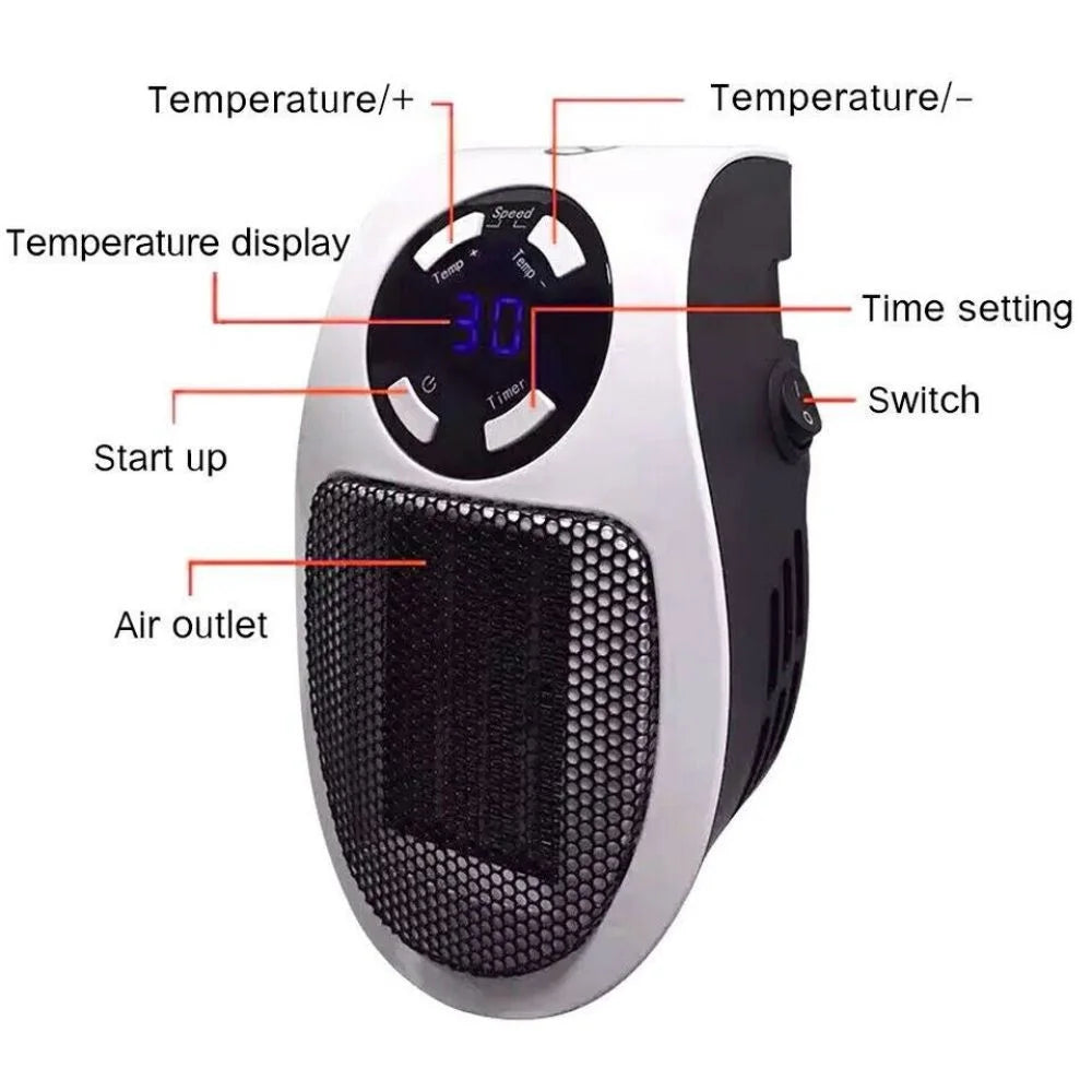 500W Portable Electric Space Heater with Adjustable Thermostat and Programmable Timer H665