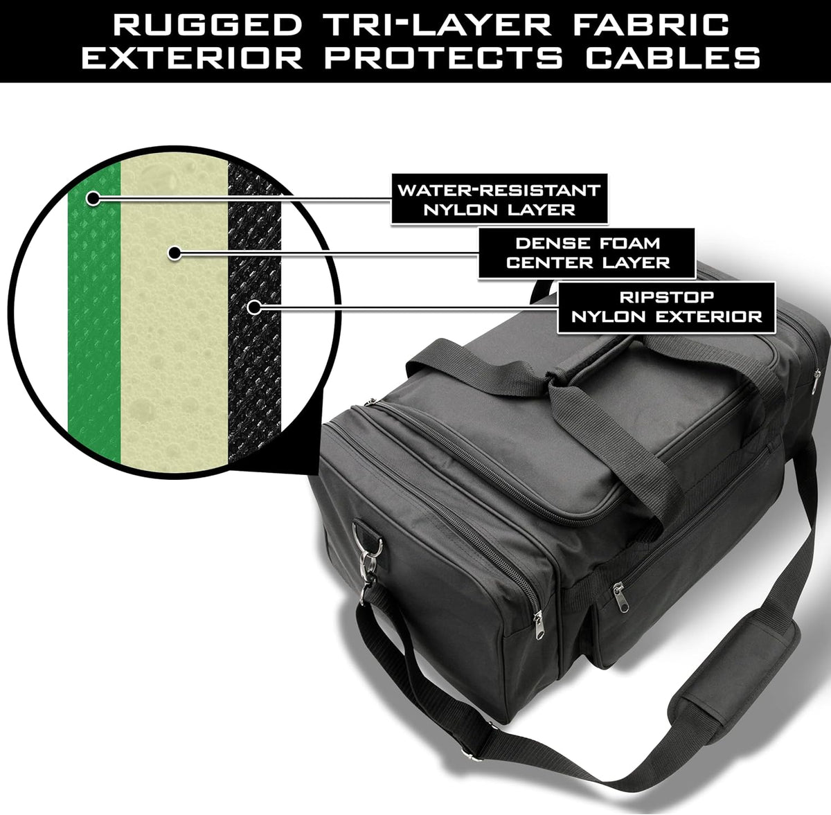 DJ Case Cable File Bag with Padded Walls and Cable Storage Dividers I4020