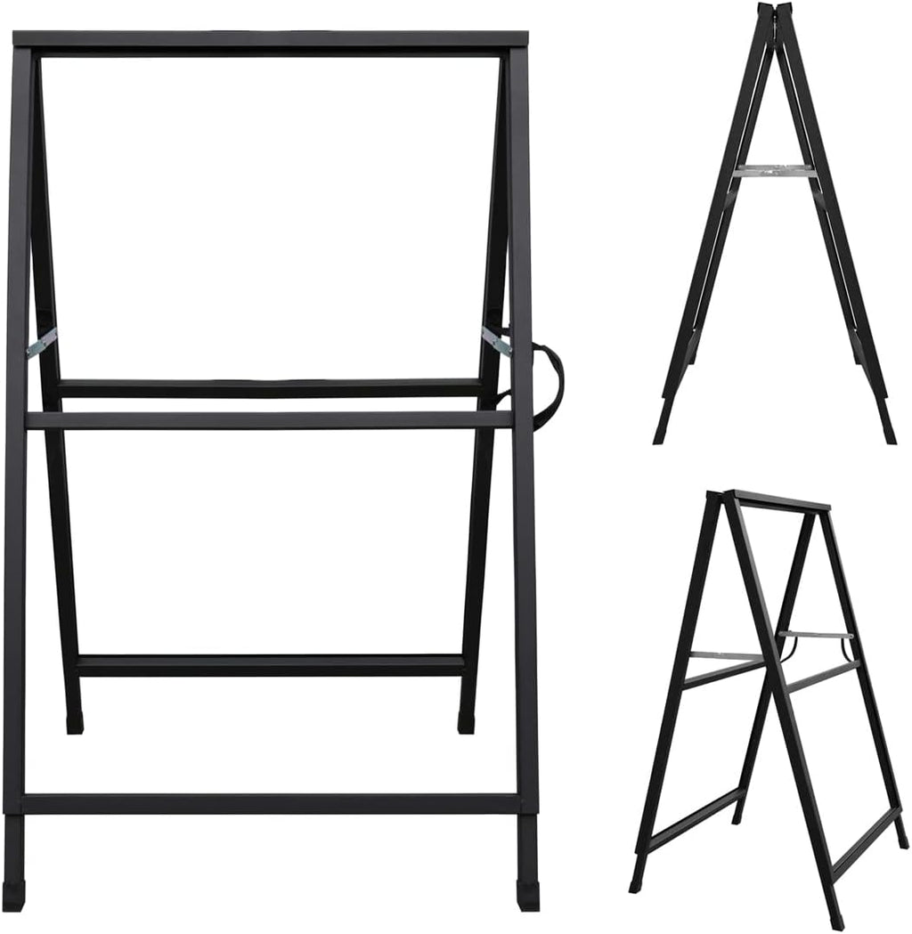 Heavy Duty Double-Sided Folding A-Frame Sidewalk Sign 24x36 Inch Black Coated Steel Metal Frame Only Pack of 2 G507496