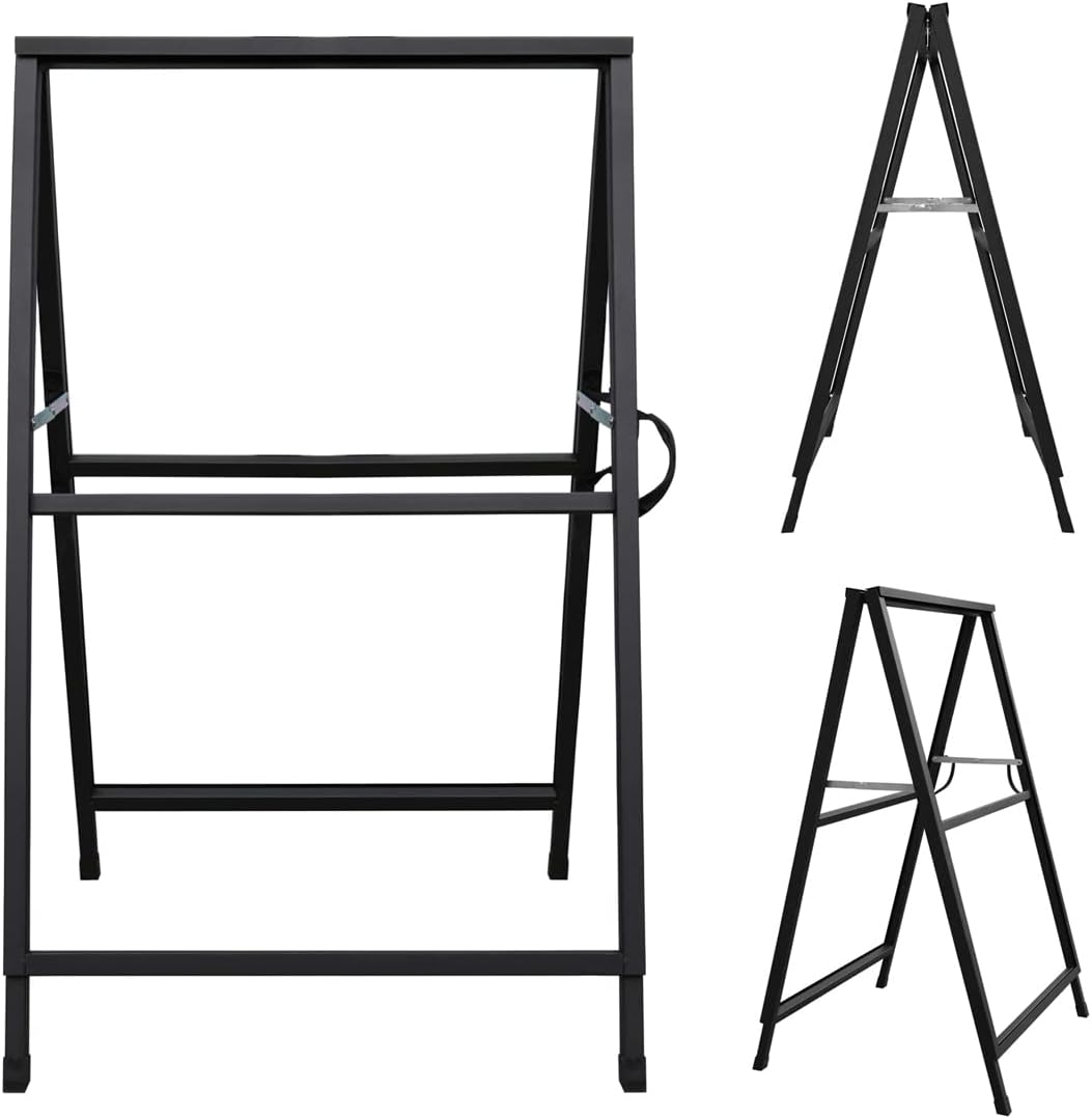Heavy Duty Double-Sided Folding A-Frame Sidewalk Sign 24x36 Inch Black Coated Steel Metal Frame Only Pack of 2 G507496