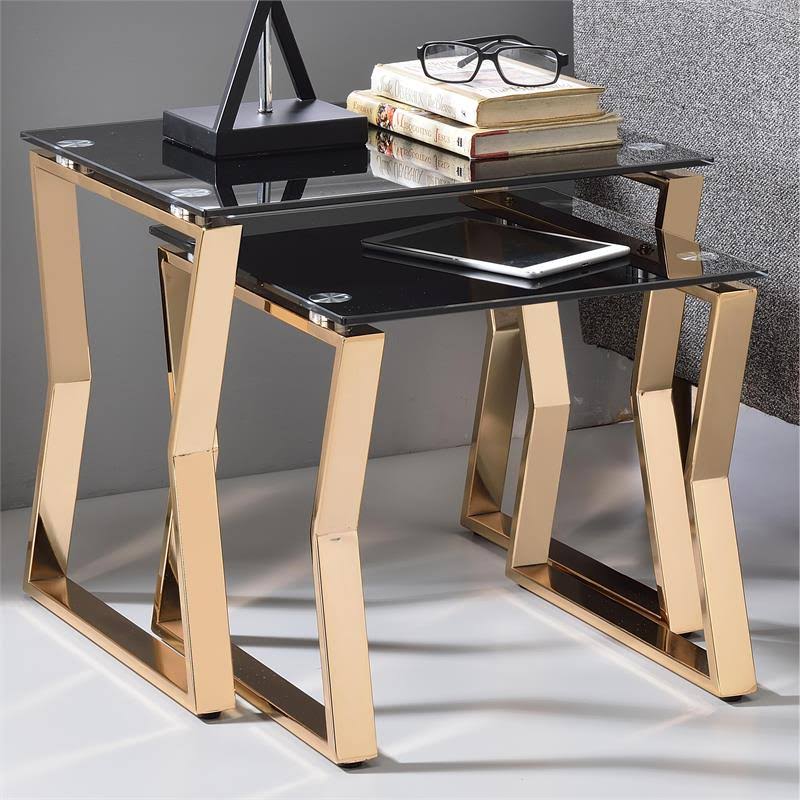 2-Piece Glass Top Nesting Table in Gold L906
