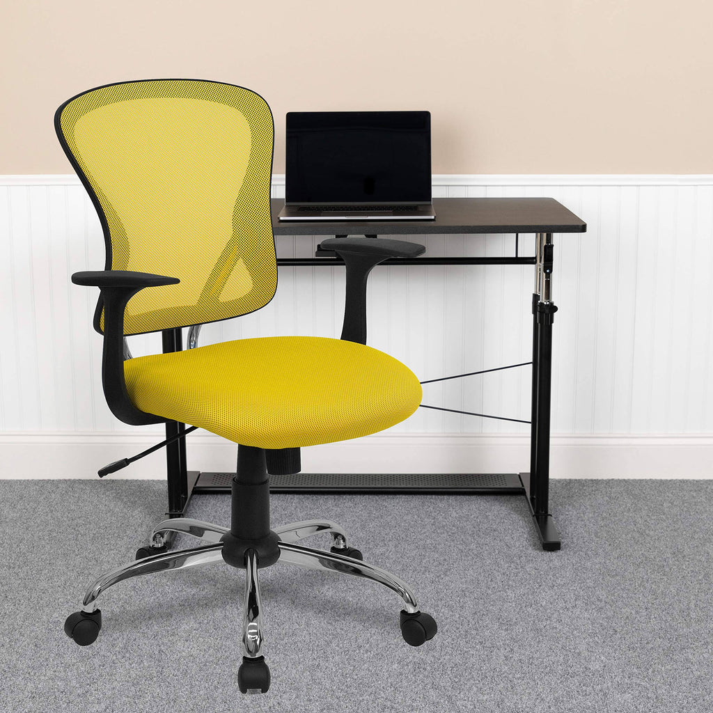 Yellow Mid-Back Mesh Swivel Task Chair with Chrome Base M1492