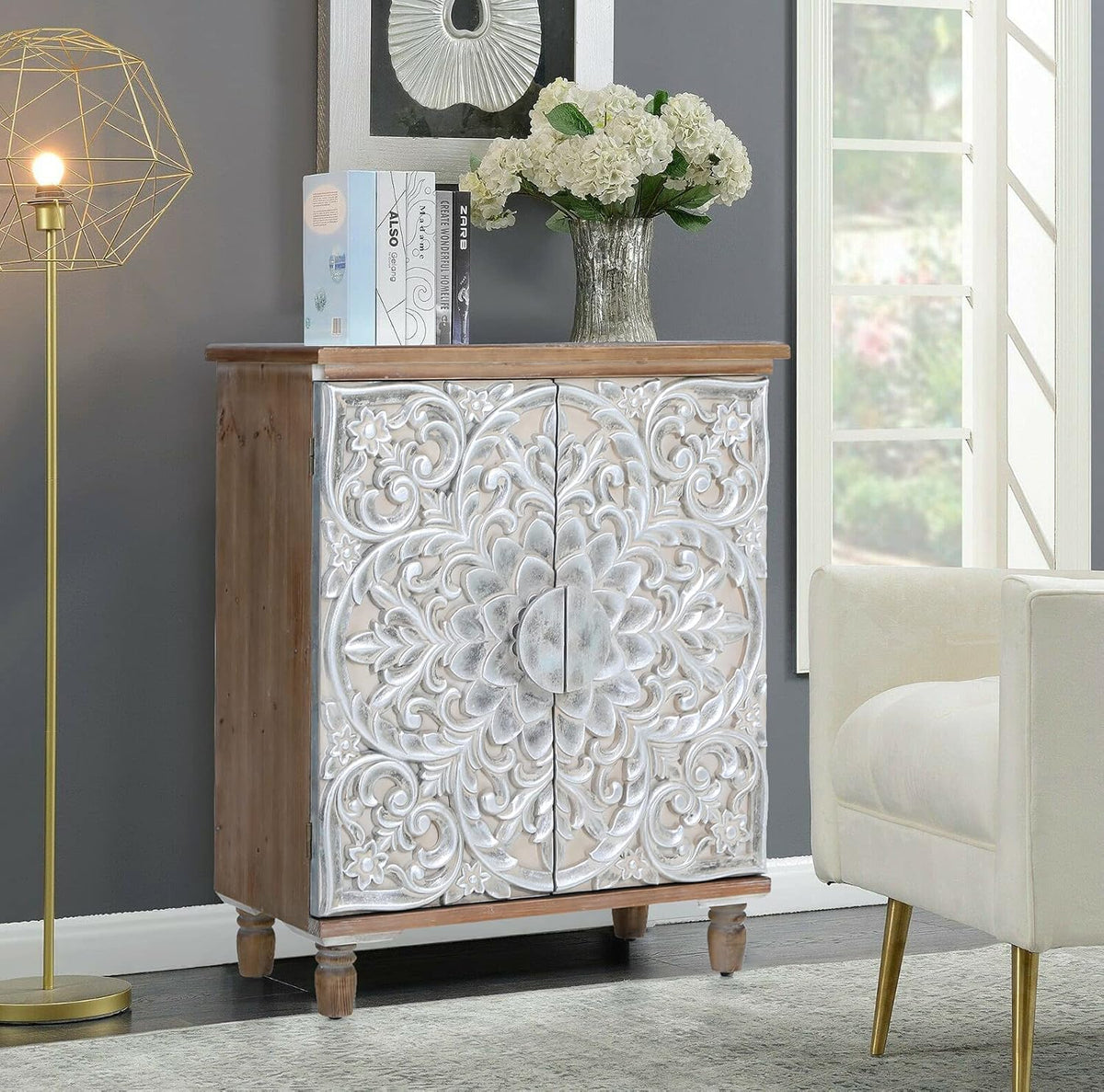 White Accent Cabinet with 2 Doors Storage Sideboard Buffet Cabinet Q8456