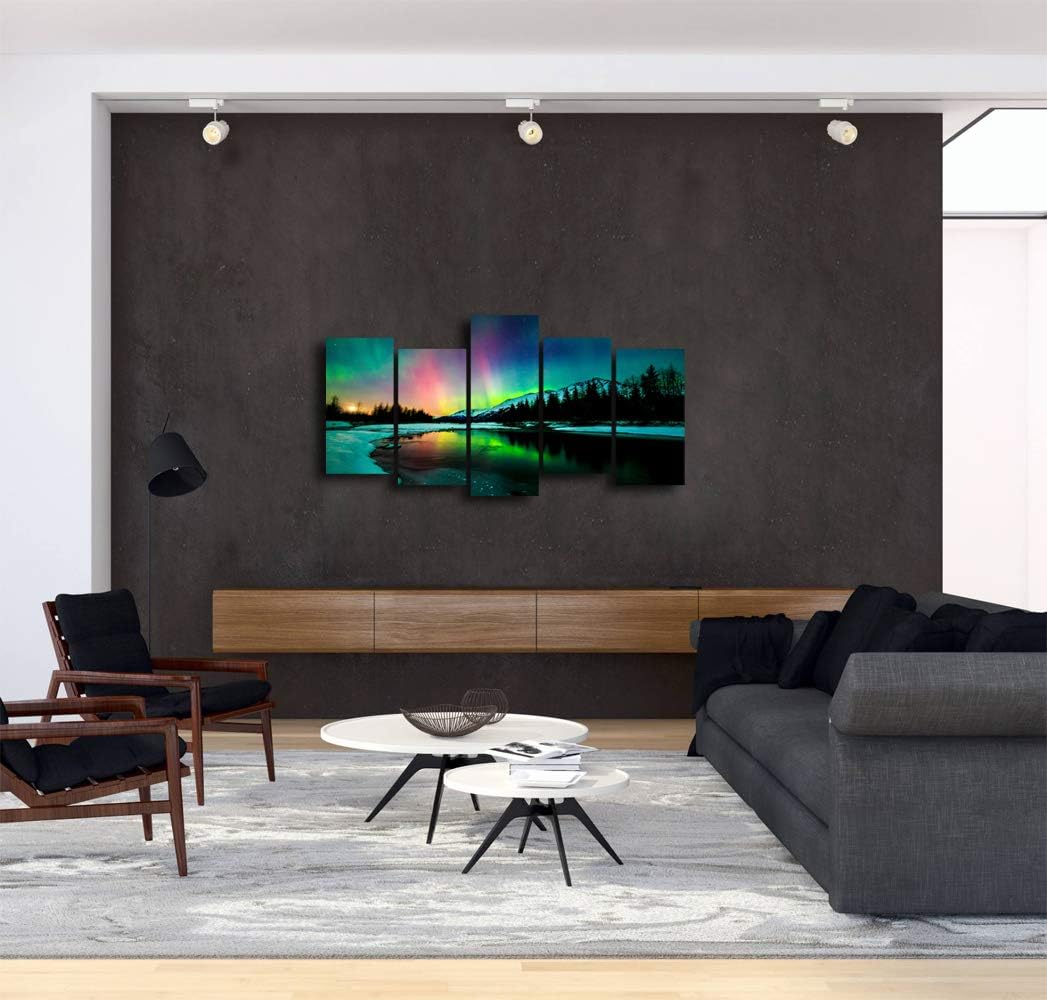 5 Pieces Green Aurora Borealis Scenery Canvas Prints Ready to Hang F799469