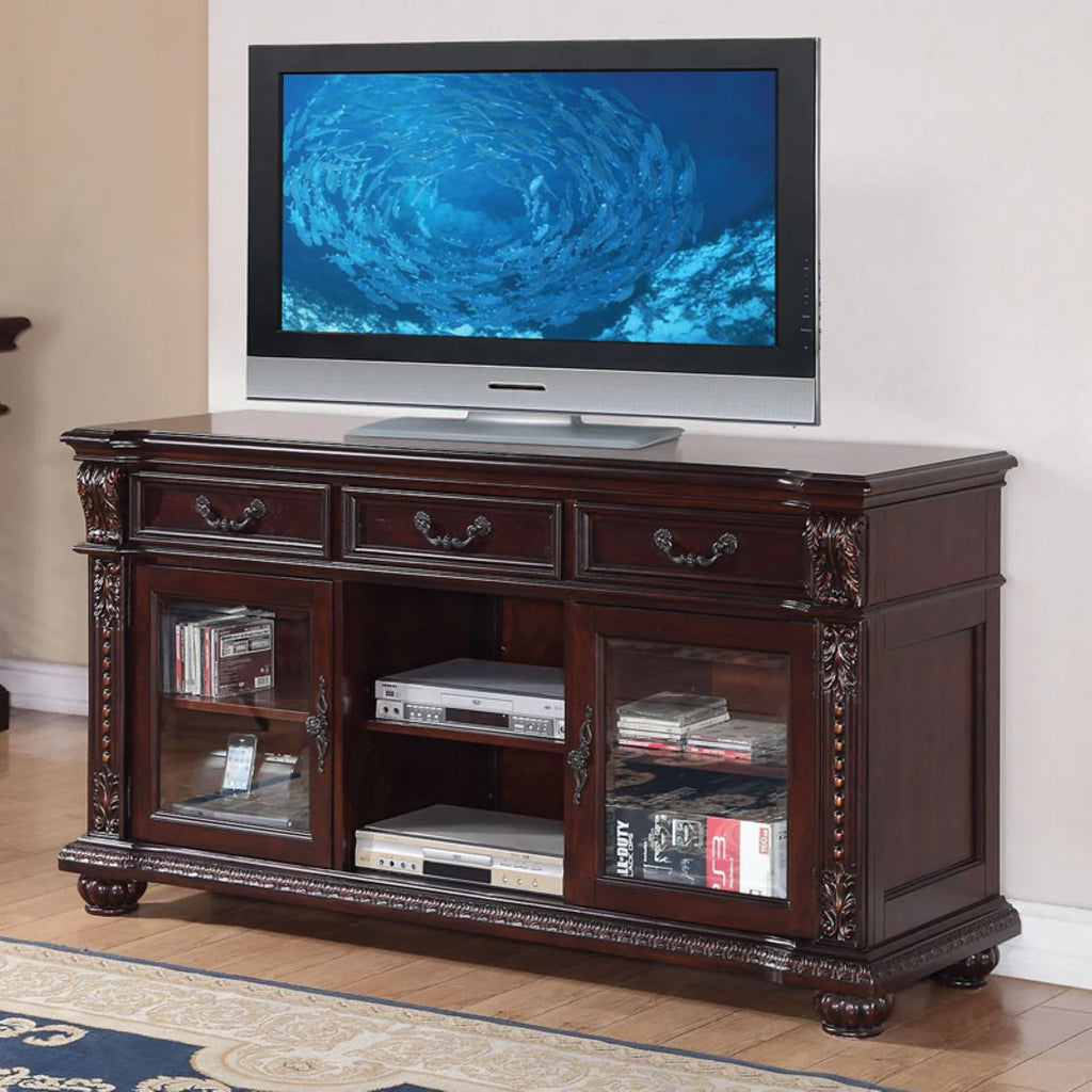 3-Drawer Wooden TV Stand with Glass Doors P25624