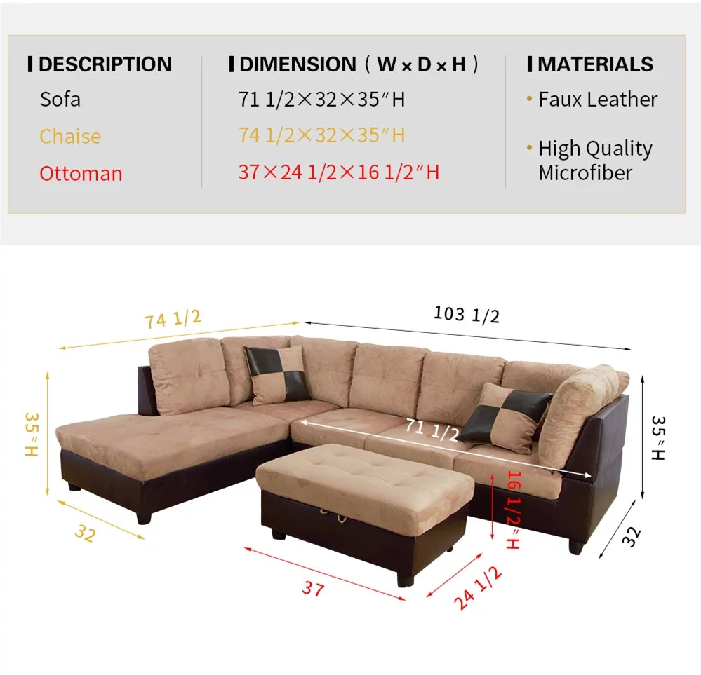 103.5'' Sectional Sofa with Storage Ottoman B742685