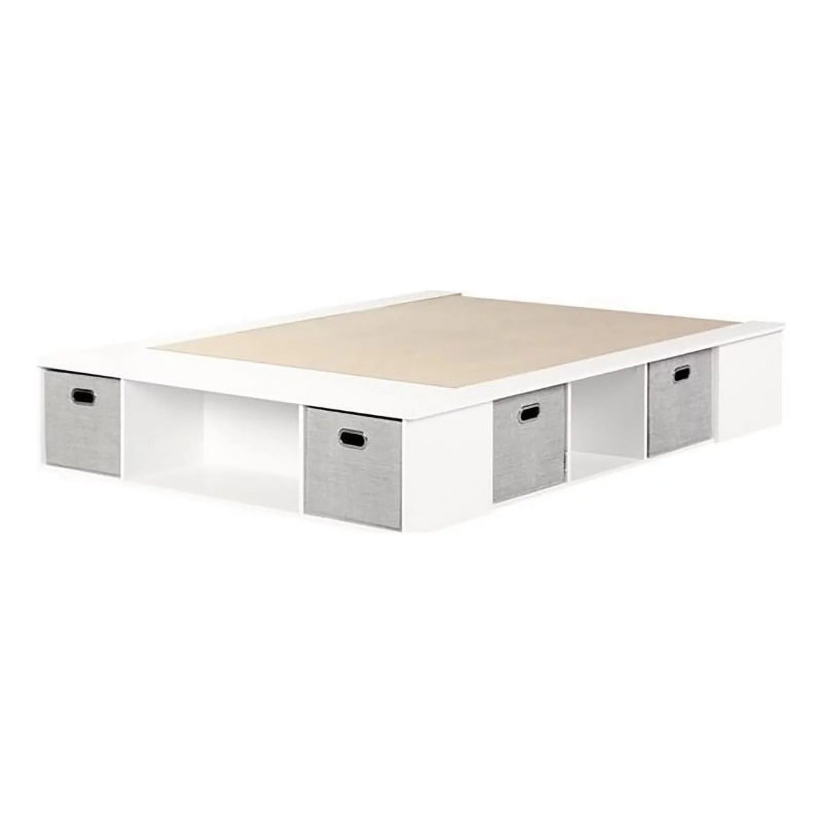 Contemporary Wood Full Bed with Storage and Baskets in Pure White X569115