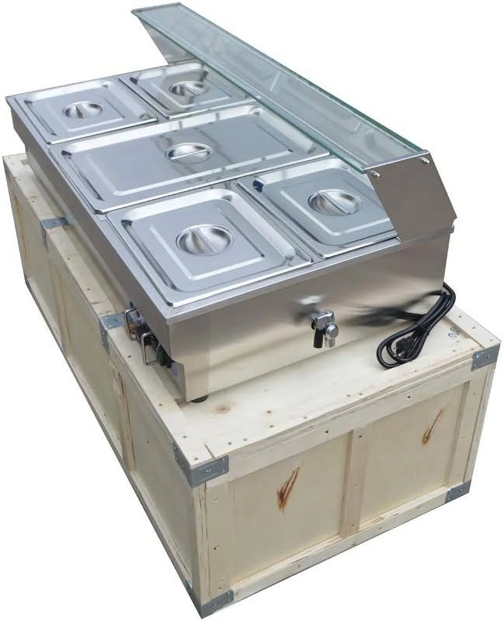 5-Pot Commercial Buffet Food Warmer with Glass Shield I611049