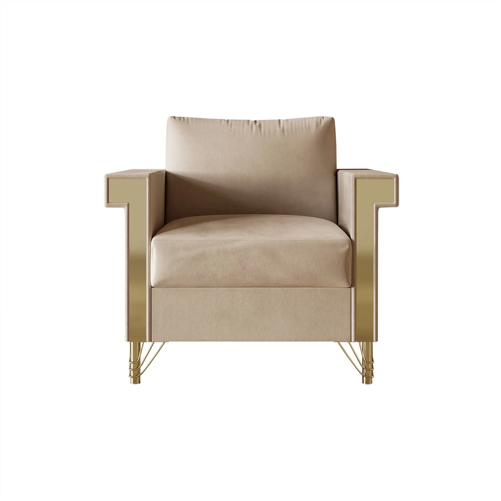 Beige Velvet Upholstered Armchair L4904