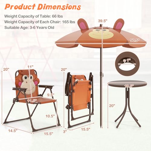 Kids Picnic Table and Chair Set with 2 Folding Chairs & Removable Umbrella I354359