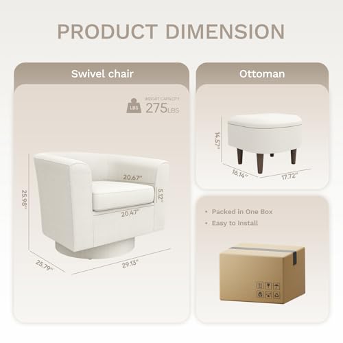Beige Upholstered Swivel Accent Chair with Ottoman K5916