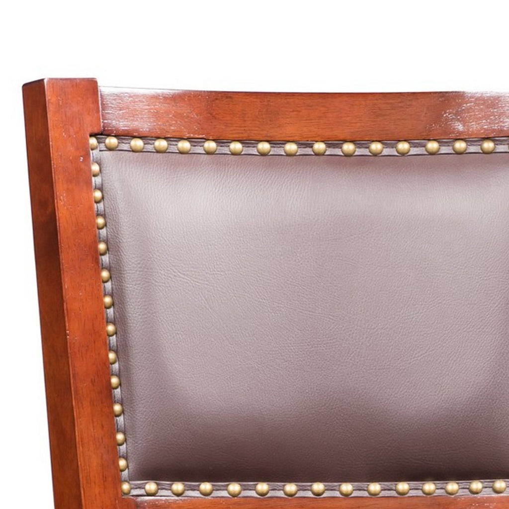 Cherry Brown Swivel Bar Stool with Curved Padded Back and Nailhead Trim P857176