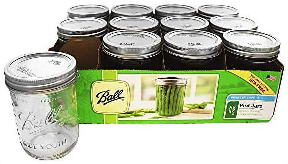 Glass Mason Jars with Lids & Bands, Wide Mouth, Clear, 16 oz, 12 Count P63749
