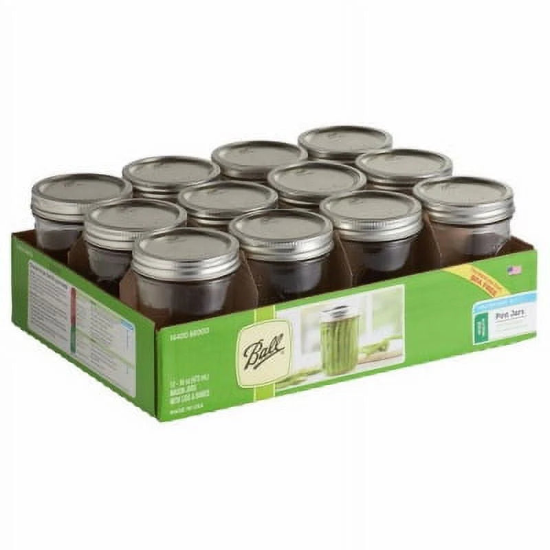 Glass Mason Jars with Lids & Bands, Wide Mouth, Clear, 16 oz, 12 Count P63749
