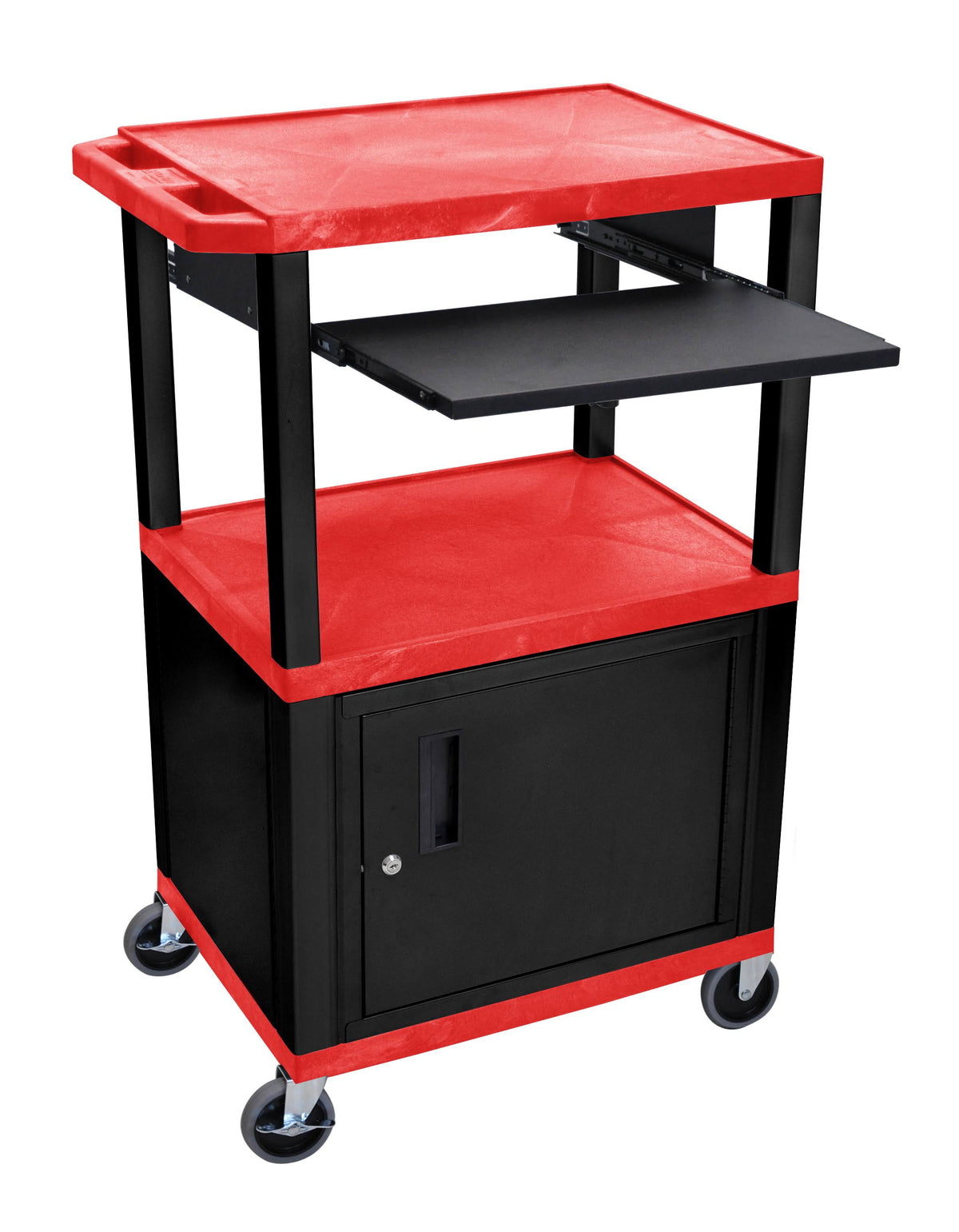 Red 42x22 3 Shelf Cart with Black Pullout Shelf Cabinet Legs Electric H689489