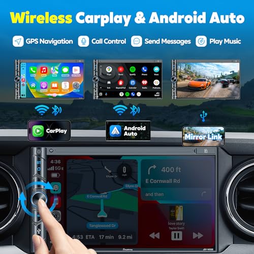 Wireless Double Din Car Stereo with Carplay, Android Auto, Bluetooth, 7" Touchscreen, Backup Camera C91924