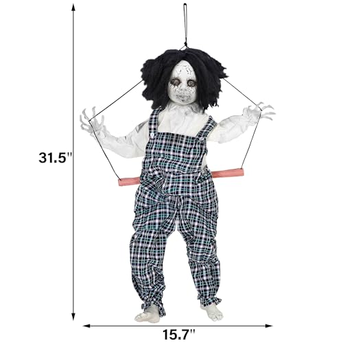 Hanging Witch Halloween Decorations with Color-Changing LED Eyes & Scary Sounds F465820